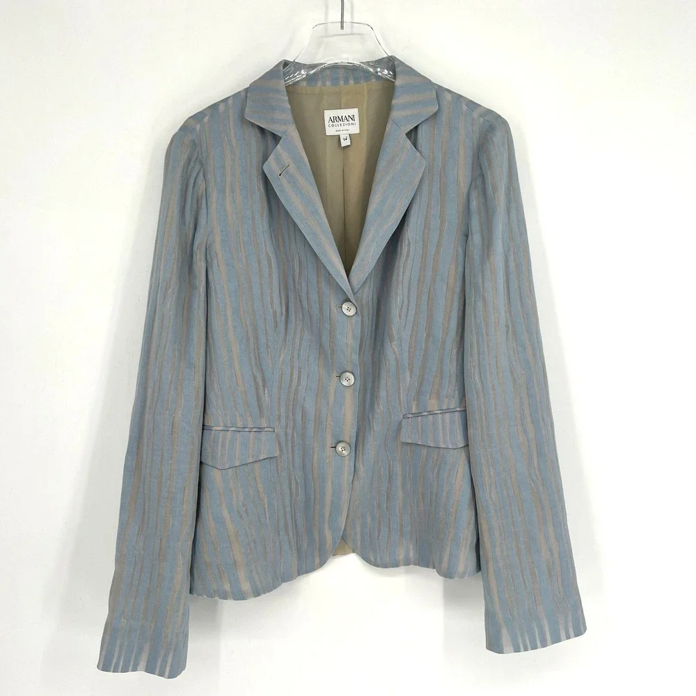 Armani Collezioni Blazer Womens 14 Linen Silk‎ Animal Print Preppy Designer